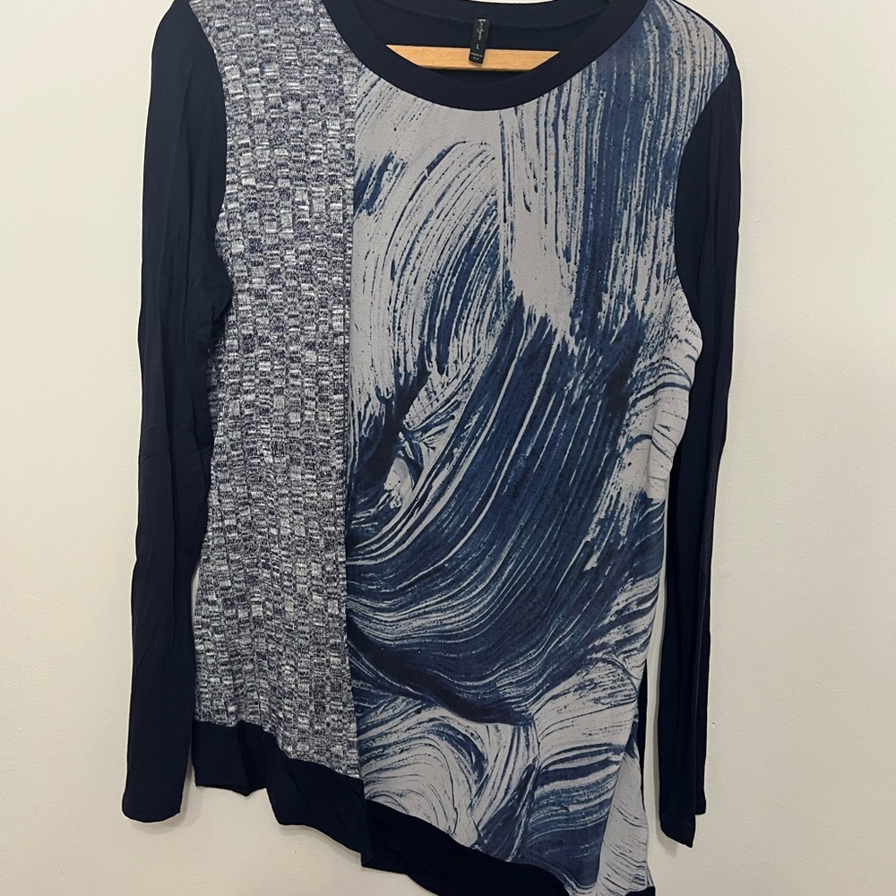 Women’s Navy & Gray Long Sleeve Mixed-Print Tee